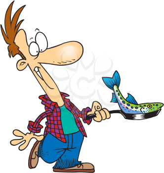 Royalty Free Clipart Image of a Man Frying Fish