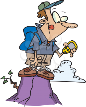 Royalty Free Clipart Image of a Man on a Mountain Holding a GPS