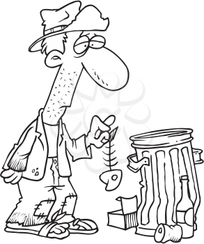 Royalty Free Clipart Image of a Man Rooting Through Garbage