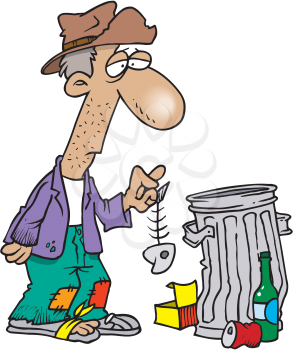 Royalty Free Clipart Image of a Man Rooting Through Garbage