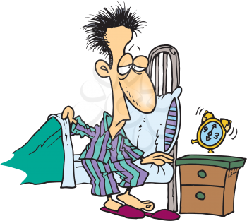 Royalty Free Clipart Image of a Man Waking Up