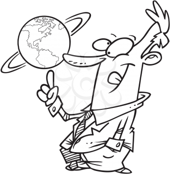 Royalty Free Clipart Image of a Man Spinning a Globe on His Finger