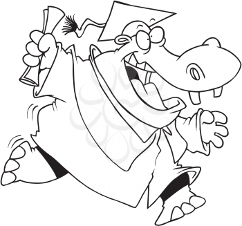 Royalty Free Clipart Image of a Hippo Graduate