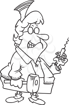 Royalty Free Clipart Image of a Nurse With a Needle and Mallet