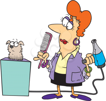 Royalty Free Clipart Image of a Woman Grooming a Dog