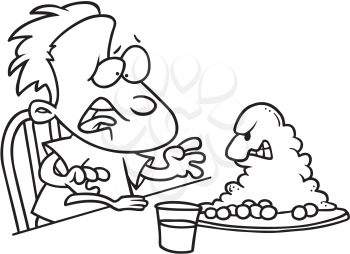 Royalty Free Clipart Image of a Boy With a Plate of Gross Food