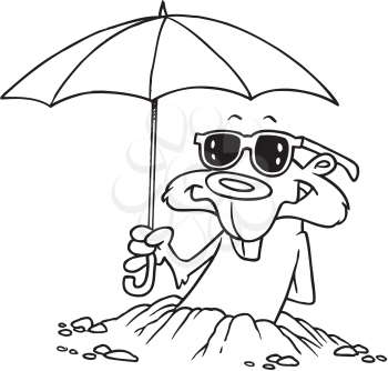 Royalty Free Clipart Image of a Groundhog With an Umbrella