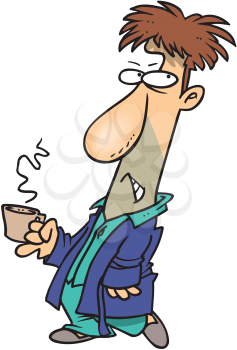 Royalty Free Clipart Image of a Grumpy Man With a Coffee