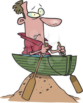 Royalty Free Clipart Image of a Man in a Stranded Boat
