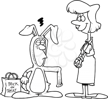 Royalty Free Clipart Image of a Woman With a Child in a Rabbit Costume