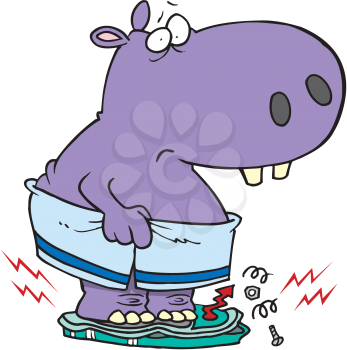 Royalty Free Clipart Image of a Hippo Breaking Bathroom Scales