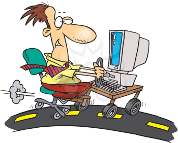 Royalty Free Clipart Image of a Man on the Technology Highway