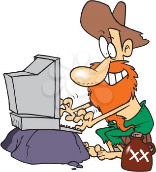 Royalty Free Clipart Image of a Hillbilly on a Computer