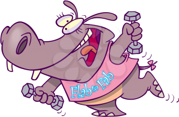 Royalty Free Clipart Image of an Exercising Hippopotamus