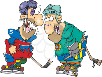 Royalty Free Clipart Image of a Hockey Players Arguing