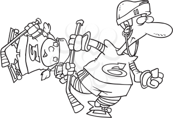 Royalty Free Clipart Image of a Father and Daughter Playing Hockey