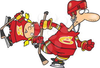 Royalty Free Clipart Image of a Father and Daughter Playing Hockey