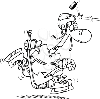 Royalty Free Clipart Image of a Puck Hitting a Hockey Player