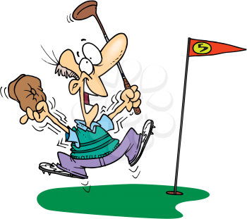 Royalty Free Clipart Image of a Golfer Getting a Hole in One