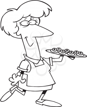 Royalty Free Clipart Image of a Woman Serving Appetizers