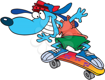 Royalty Free Clipart Image of a Dog on a Skateboard