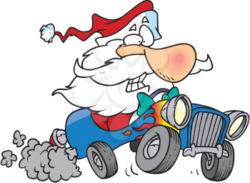 Royalty Free Clipart Image of Santa in a Hot Rod