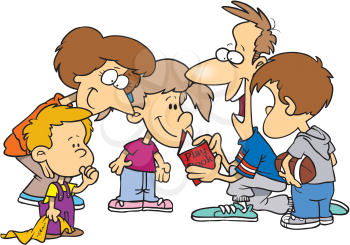 Royalty Free Clipart Image of a Family Huddle