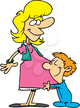 Royalty Free Clipart Image of a Boy Hugging His Expectant Mother