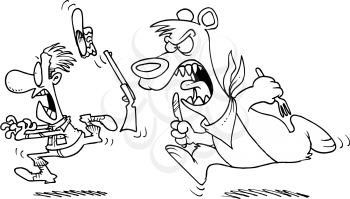 Royalty Free Clipart Image of a Bear Chasing a Hunter