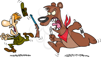 Royalty Free Clipart Image of a Bear Chasing a Hunter
