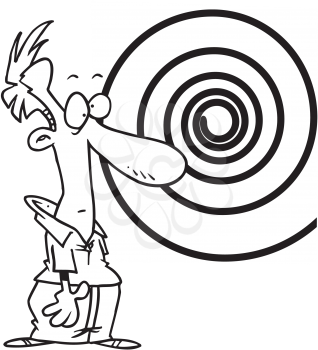 Royalty Free Clipart Image of a Man Staring at a Spinning Wheel