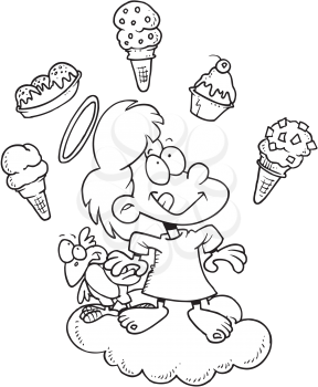Royalty Free Clipart Image of an Angel Thinking About Ice-Cream