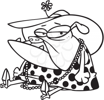 Royalty Free Clipart Image of a Dog in Woman's Clothes