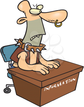 Royalty Free Clipart Image of a Guy at an Information Desk