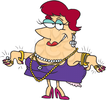 Royalty Free Clipart Image of a Woman With a Lot of Jewellery