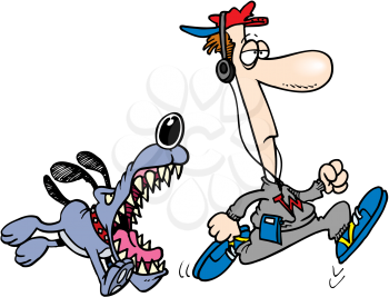 Royalty Free Clipart Image of a Dog Chasing a Jogger