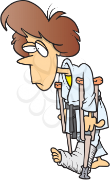 Royalty Free Clipart Image of a Woman on Crutches