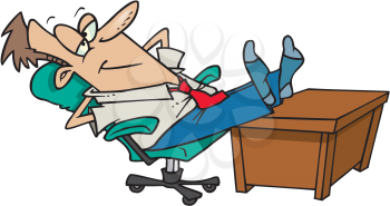 Royalty Free Clipart Image of a Man Relaxing at a Desk