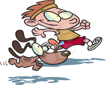 Royalty Free Clipart Image of a Boy Running With a Dog