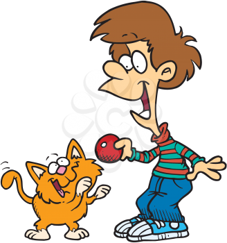 Royalty Free Clipart Image of a Boy With a Cat