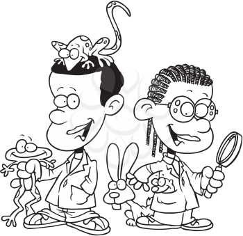 Royalty Free Clipart Image of Children in Lab Coats