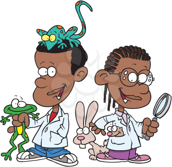 Royalty Free Clipart Image of Two Children in Lab Coats