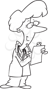 Royalty Free Clipart Image of a Female Doctor Writing on a a Clipboard
