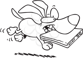 Royalty Free Clipart Image of a Dog Stealing a Laptop