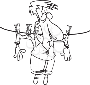 Royalty Free Clipart Image of a Man Hanging on a Clothesline