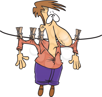 Royalty Free Clipart Image of a Man Hanging on a Clothesline