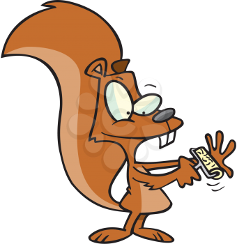 Royalty Free Clipart Image of a Squirrel Using a Lint Brush