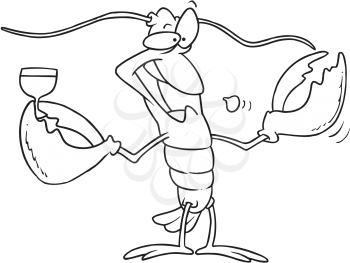 Royalty Free Clipart Image of a Lobster Holding a Glass of Wine