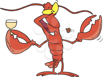 Royalty Free Clipart Image of a Lobster Holding a Glass of Wine