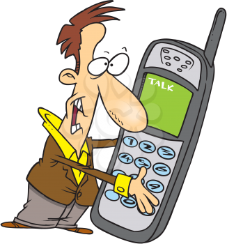 Royalty Free Clipart Image of a Man With a Big Cellphone